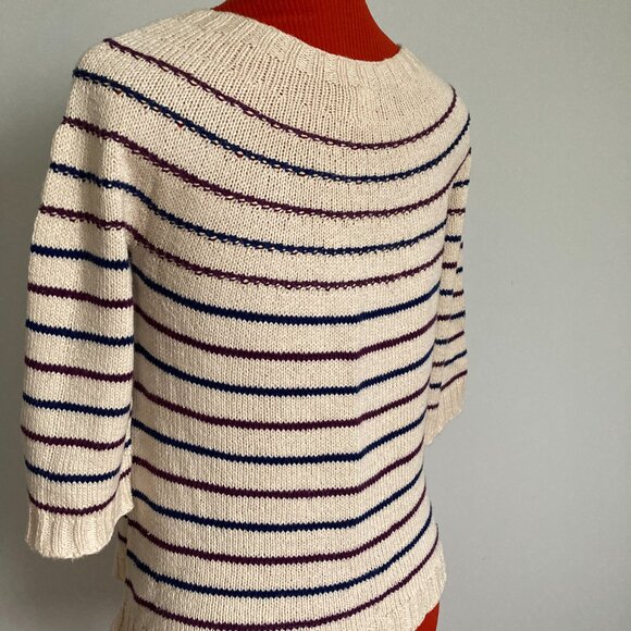 Circular Yoke Stripe Sweater Hand knit Small - Picture 2 of 8